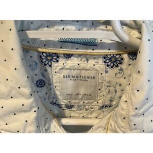 Demin and Flower Ricky Singh Large Short Sleeve Button-up, White Blue Polka Dots